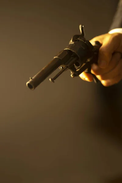 Male Detective Spy Killer Holding Pistol Gun Dramatic Novel Book — Stock Photo, Image