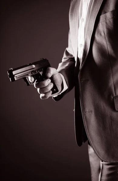 Agente Secreto Retro Con Pistola Revólver Mano Foto Cubierta Maqueta — Foto de Stock