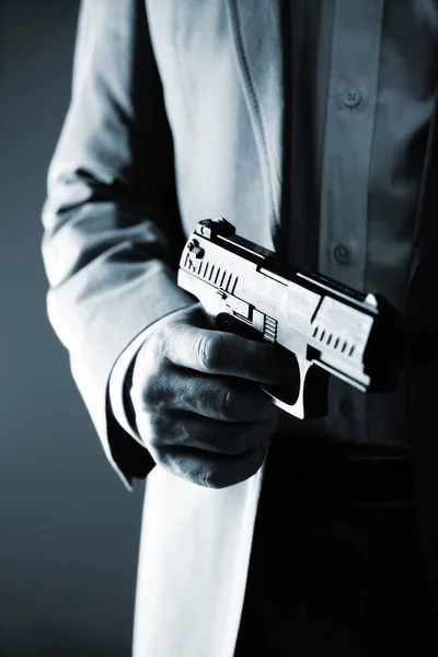 Retro Tajný Agent Pistolí Revolver Pistole Ruce Vintage Zločin Thriller — Stock fotografie