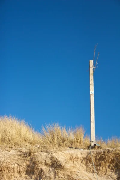 Wooden pole and dune — Stock Photo, Image