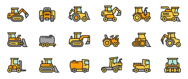 Agricultural machines icons set outline vector. Harvest combine — Vetor de Stock