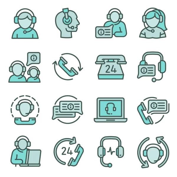 Call center employees icons set outline vector. Contact dispatch - Stok Vektor