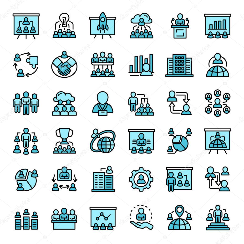 Corporate governance icons set outline vector. Chief office