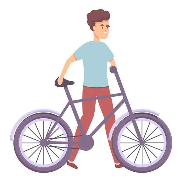 Guy with bike icon cartoon vector. Bicycle rider - Stok Vektor