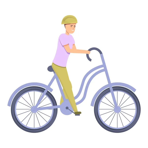 Little boy on bicycle icon cartoon vector. Cute child — Stock Vector
