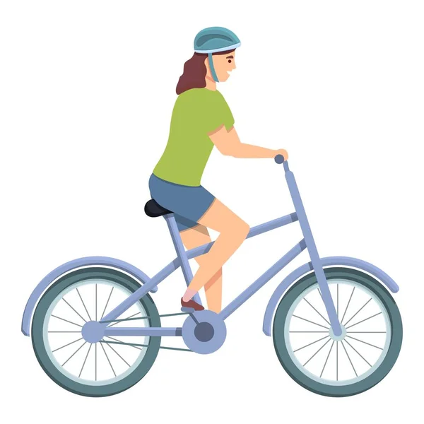 Chica ciclista icono vector de dibujos animados. Casco de bicicleta — Vector de stock