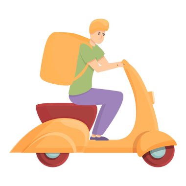Fast food delivery icon cartoon vector. Scooter courier