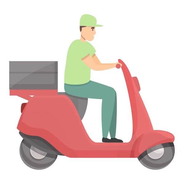 Mensajero motocicleta icono vector de dibujos animados. Entrega de alimentos — Vector de stock