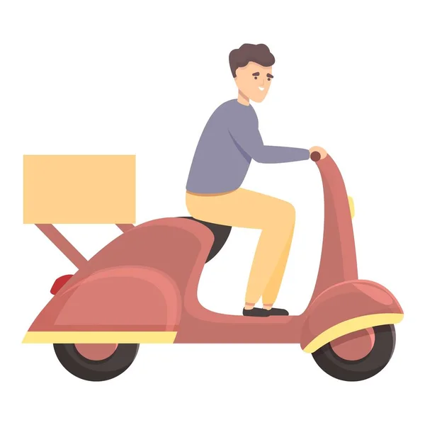 Pizza delivery icon cartoon vector. Scooter man — 스톡 벡터