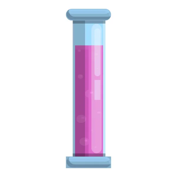 Pink test tube icon cartoon vector. Lab research — Stock Vector