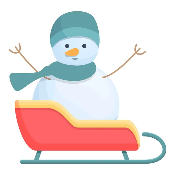 Snowman at sleigh icon cartoon vector. Snow man — Stockový vektor