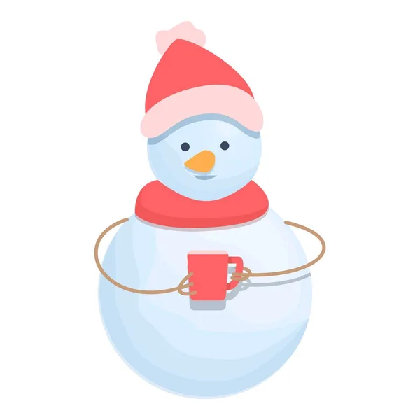 Snowman with team mug icon cartoon vector. Hat ice man - Stok Vektor