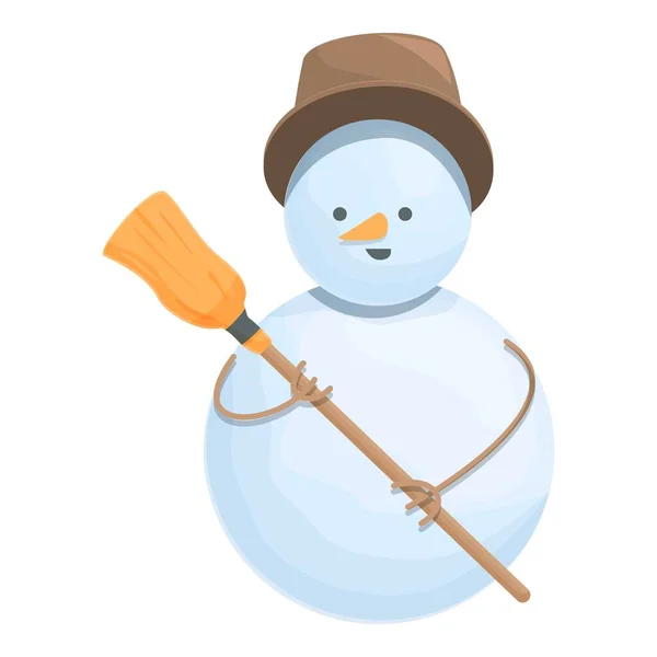 Snowman with broom icon cartoon vector. Snow christmas - Stok Vektor