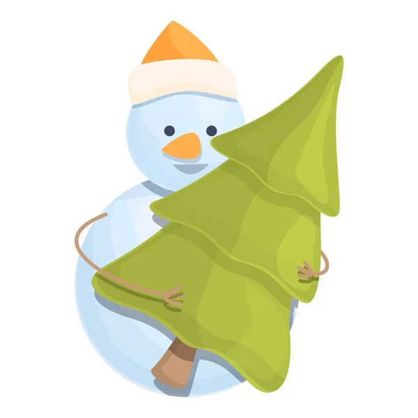 Snowman fir tree icon cartoon vector. Snow man - Stok Vektor