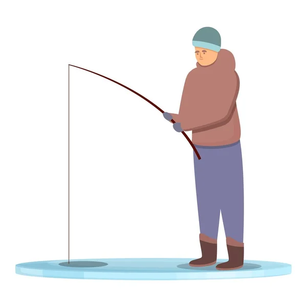 Man ice fishing icon cartoon vector. Winter hole — Stock Vector