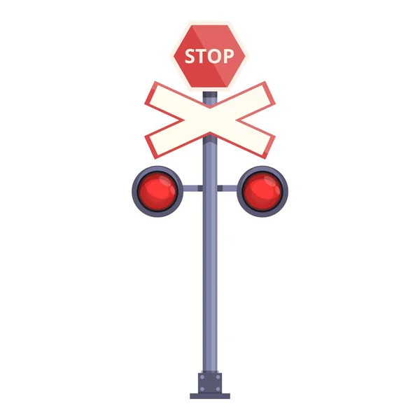Railway stop level icon cartoon vector. Railroad traffic — Vetor de Stock