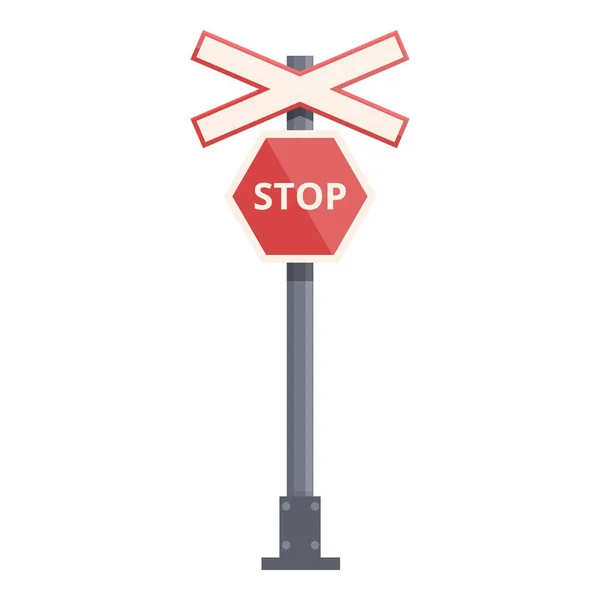 Stop sign railway icon cartoon vector. Train road - Stok Vektor