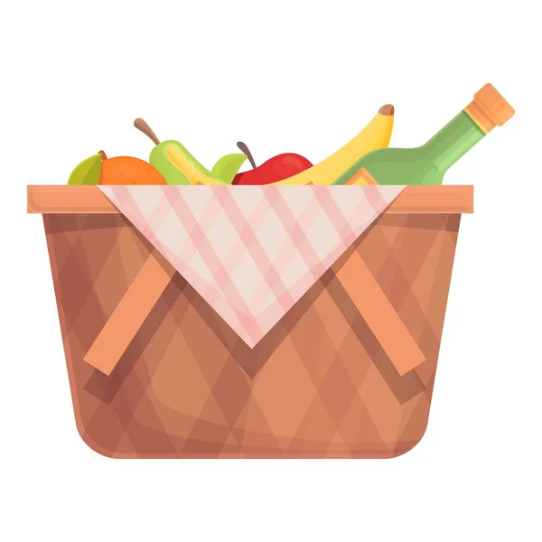 Picnic food basket icon cartoon vector. Hamper bread - Stok Vektor
