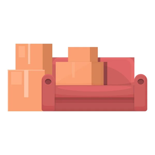 Relocation sofa box icon cartoon vector. House move — Stockvector