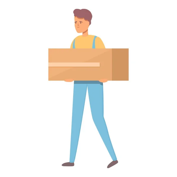 Worker relocation service icon cartoon vector. Move box — Vector de stock