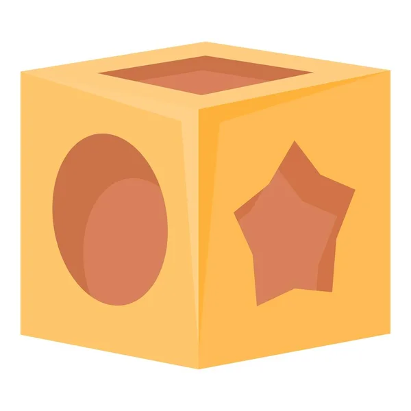 Wood cube icon cartoon vector. Block toy — Stock Vector