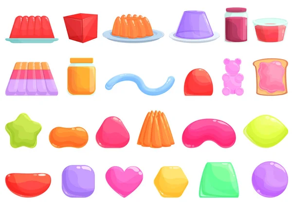 Jelly icons set cartoon vector. Confectionery dessert —  Vetores de Stock