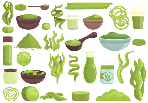 Spirulina icons set cartoon vector. Plant seaweed — Stok Vektör