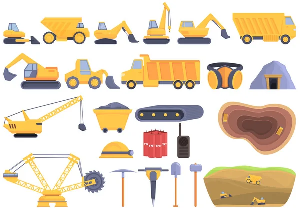 Quarry services icons set cartoon vector. Auto car — Stockvektor