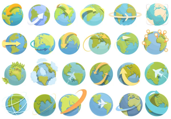 Around the world icons set cartoon vector. Globe world — Vector de stock
