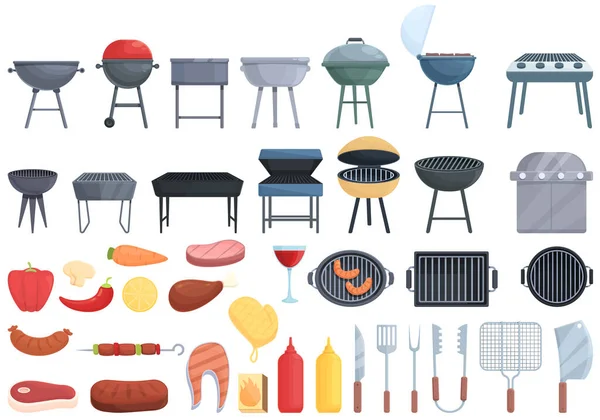Grill icons set cartoon vector. Round cooking — стоковый вектор