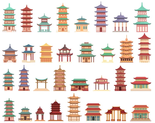 Pagoda icons set cartoon vector. Chinese temple — Vector de stock