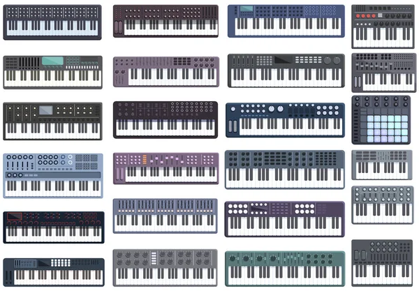 Synthesizer icons set cartoon vector. Acoustic audio — Vector de stock
