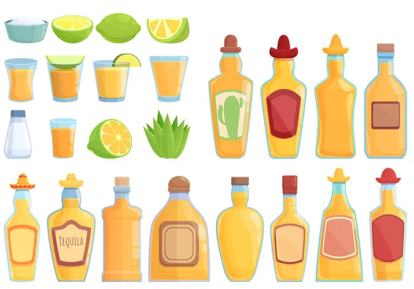 Tequila icons set cartoon vector. Mexico alcohol — Vettoriale Stock