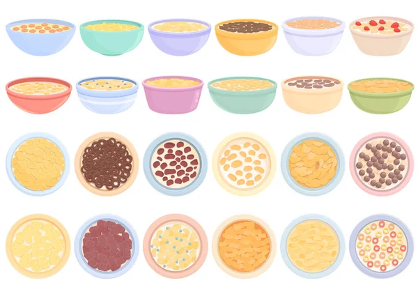 Breakfast cereal icons set cartoon vector. Granola snack — Stock vektor