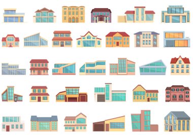 Villa icons set cartoon vector. House building
