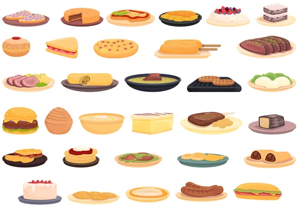 Iconos de la cocina australiana conjunto vector de dibujos animados. Desayuno de tarta — Vector de stock