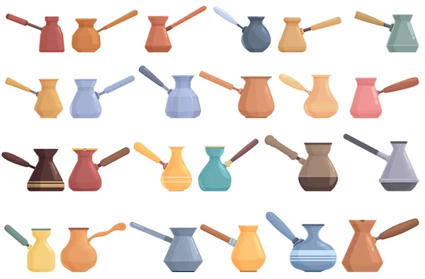 Turkish coffee pot icons set cartoon vector. Arabic coffee — Vettoriale Stock