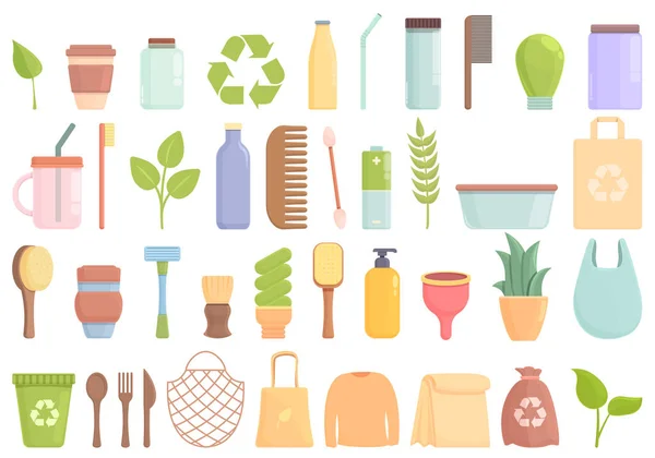 Environmentally friendly consumption icons set cartoon vector. Bio energy — Vettoriale Stock