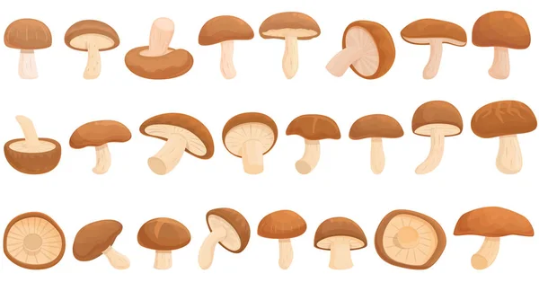 Shiitake iconos de setas conjunto vector de dibujos animados. Planta de hongos — Vector de stock