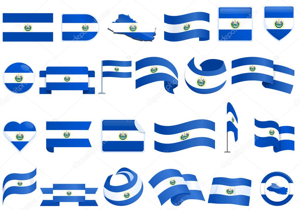 El Salvador icons set cartoon vector. Country flag
