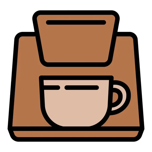 Pequeño icono de la máquina de café contorno vector. Bar bebida — Vector de stock