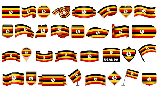Ikon Uganda mengatur vektor kartun. Bendera kampala - Stok Vektor