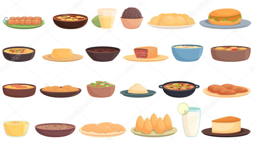 Brazilian culinary icons set cartoon vector. Arancini bread