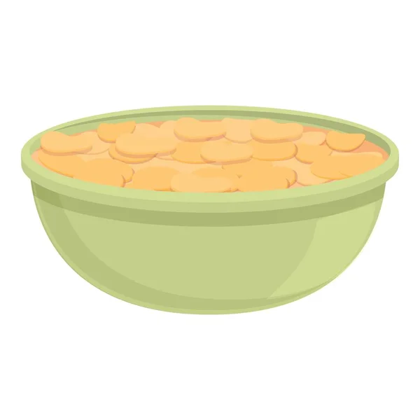 Lait céréales petit déjeuner icône dessin animé vecteur. Bol de maïs — Image vectorielle