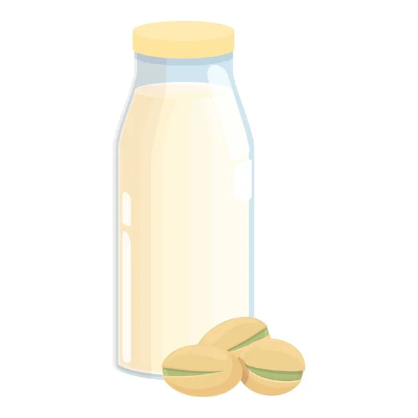 Pistachio μπουκάλι γάλα εικονίδιο κινουμένων σχεδίων. Ποτό λαχανικών — Διανυσματικό Αρχείο
