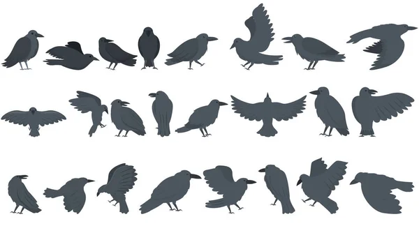 Iconos de cuervo conjunto vector de dibujos animados. Pájaro animal — Vector de stock