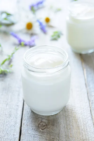 Yogurt in jar — Stock Photo, Image