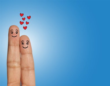 aşk - sevgi konsept illüstrasyon parmaklarını kullanarak birbirine bakarak mutlu çift