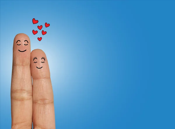 Casal feliz pensando ou sonhando com amor - Ilustração conceito de amor usando os dedos — Fotografia de Stock