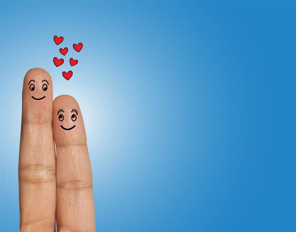 Casal feliz olhando um para o outro no amor - Ilustração conceito de amor usando os dedos — Fotografia de Stock